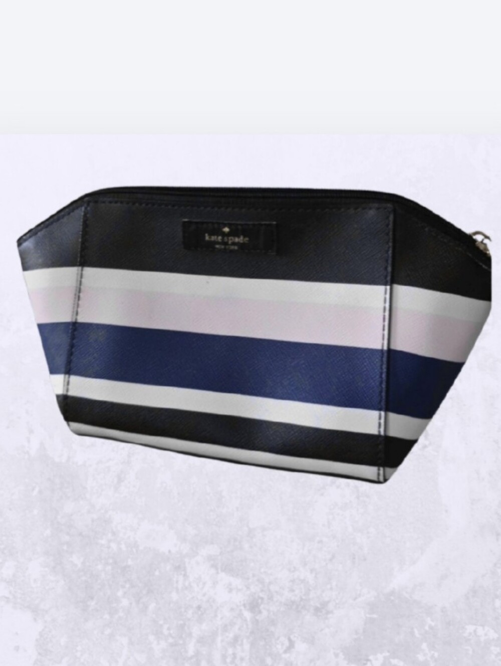 Kate Spade Small Eady Cosmetic Case Classic Stripe , Bonus Wristlet (The Sak?)